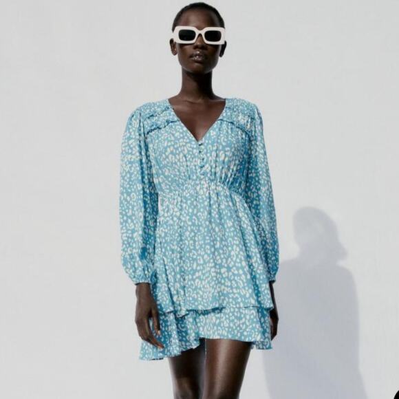 Zara Dresses & Skirts - NWT Zara Animal print short dress blue medium